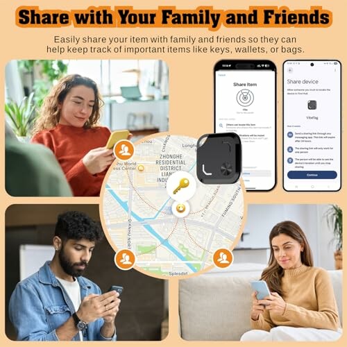 Menschen teilen den Standort eines Gegenstands über eine App.