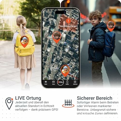 Kinder mit GPS-Tracker und Smartphone-App