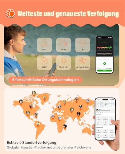 Anzeige von Ortungstechnologien für Haustiere